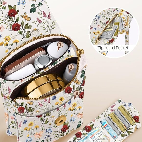 Small Leather Crossbody Bag Women Medium Cell Phone Purse Wallet with Detachable - Picture 3 of 6